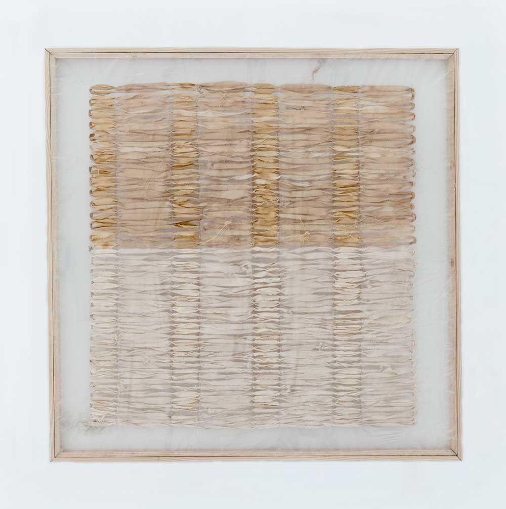 Contempla #2, Contemplum series, textile, plastic and wood, 2019, 75 x 75 cmArtwork by Karen Meersohn
