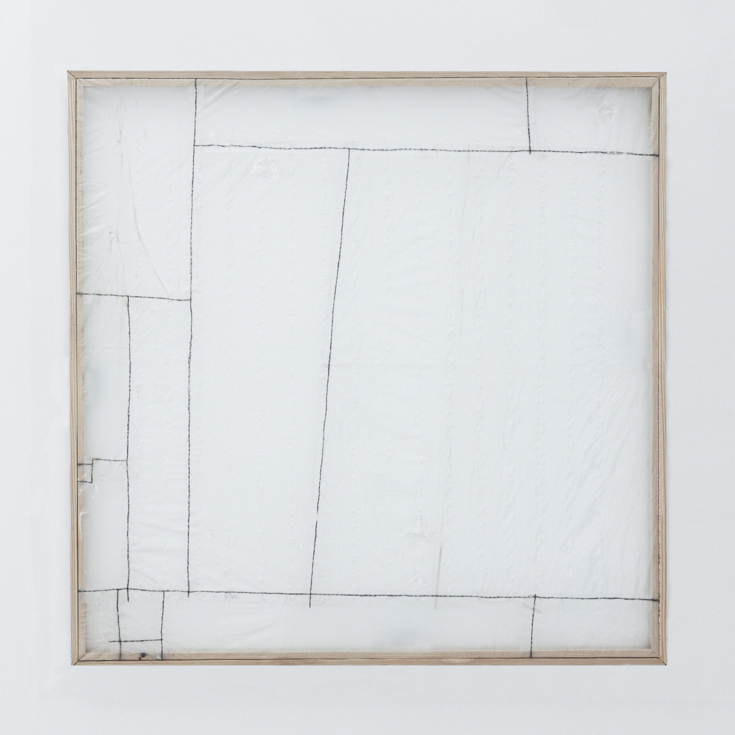 Penelope or the contemplation of absence series. Plastic, thread, wood. 60 x 60cm, 2020